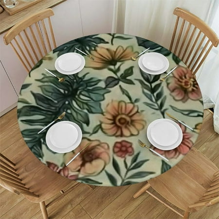 

Autua Flowers Leaves Round Tablecloth with Elastic Edge - Stain-Resistant and Washable - Ideal for Indoor and Outdoor Use - 100% Polyester Fiber - Table Cover for Restaurants Weddings Parties 42 -46