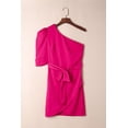 thumbnail image 4 of ABPHQTO Vestido corto con dobladillo envuelto y mangas abullonadas asimétricas rosas para mujer con cinturón, 4 of 5