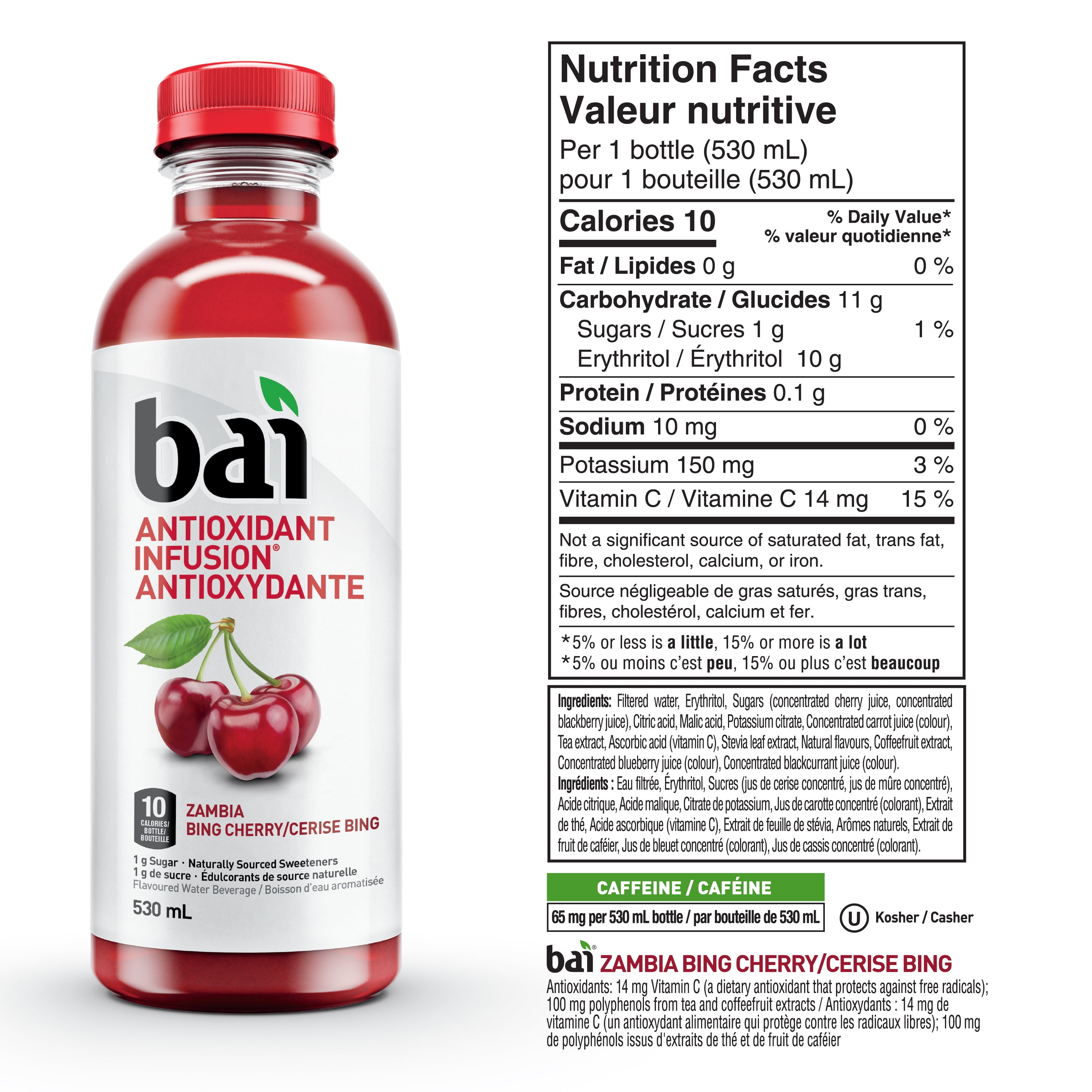 Bai Antioxidant Infusion Low Calorie Beverage, Zambia Bing Cherry, 530 mL