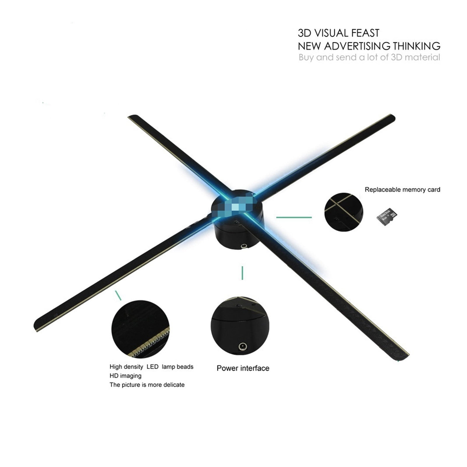 3D Holographic Projector Light Upgraded 638Leds Wifi Hologram Player LED Display Fan Advertising Light APP Control Logo ,Holographic Video Projector