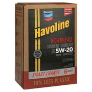Chevron Havoline High Mileage Synthetic Technology Motor Oil 5W-20, 6 Quart Smart Change Box