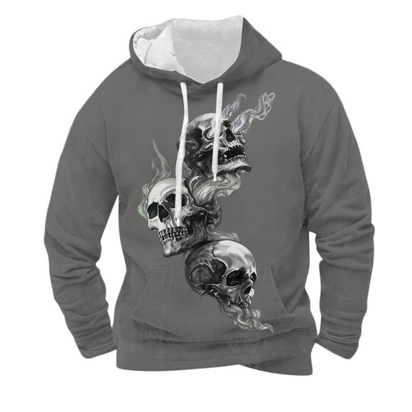 LUOGENLI Hoodies for Men Zip up Navy Blue Halloween Skeleton Print Pullover Hooded Sweatshirt Long Sleeve Casual Streetwear Jacket with Pocket Mens Hoodies Black and Blue Light Gray Size XXXXXL
