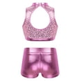 thumbnail image 2 of Moggemol Girls Two Piece Sequins Dance Outfit Cutout Back Crop Top with Shorts Gymnastics Tankini Pink 6, 2 of 5