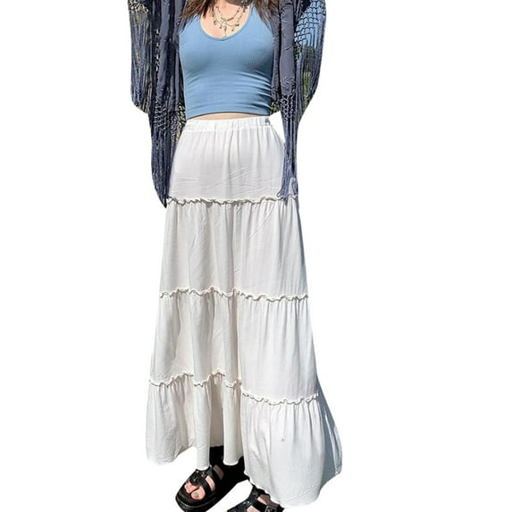 Qiylii Fairycore Midi Skirt for Women A Line Pleated Long Skirt Floral Print Maxi Skirts Vintage Grunge Streetwear