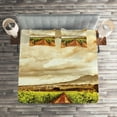 thumbnail image 2 of Ambesonne Country Quilted Coverlet 3 Pcs, Cloudy Vineyard in Fall, Queen Size, Burnt Orange Off White, 2 of 2