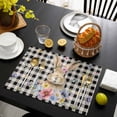 thumbnail image 3 of Bunny Easter Placemats Set of 8, Black Plaid Spring Floral Pastoral Retro Art Placemats for Dining Table, Place Mats for Kitchen Tabletop, Waterproof Wipeable Dining Table Mats Set, 3 of 9