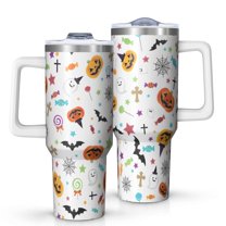Playful Halloween Icons Pattern Tumbler with Handle and Lid,40oz Double Wall Vacuum Insulated Tumbler,Cups Gift for Women and Men