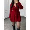 thumbnail image 4 of Women'S Sweater Dress Button V-Neck Long Sleeve Knit A-Line Mini Dress Red S, 4 of 9