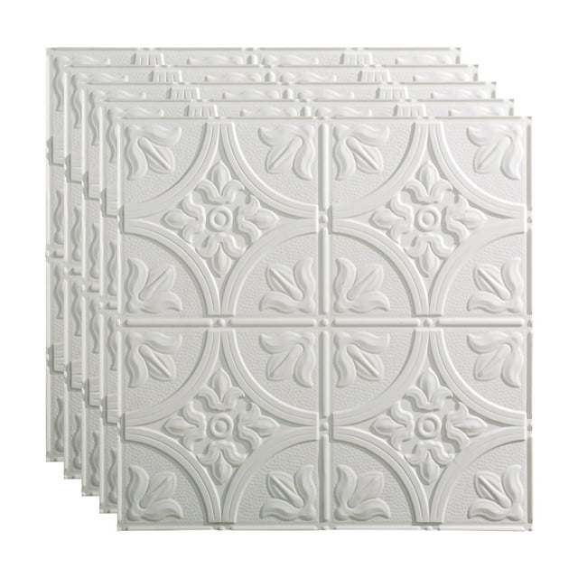 FASÄDE Traditional 2 Decorative Vinyl 2ft x 2ft Lay in Ceiling Panel in Gloss White (5 Pack)