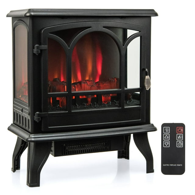 Giantex Poêle de Foyer Électrique, Chauffage d'Appoint Compact Autoportant avec Vue à 3 Côtés, Télécommande, Minuterie 0,5-6 H
