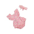 thumbnail image 5 of Qiylii Baby Girls Bodysuit Sleeveless Ruffled Chrysanthemum Romper + Headband, 5 of 7