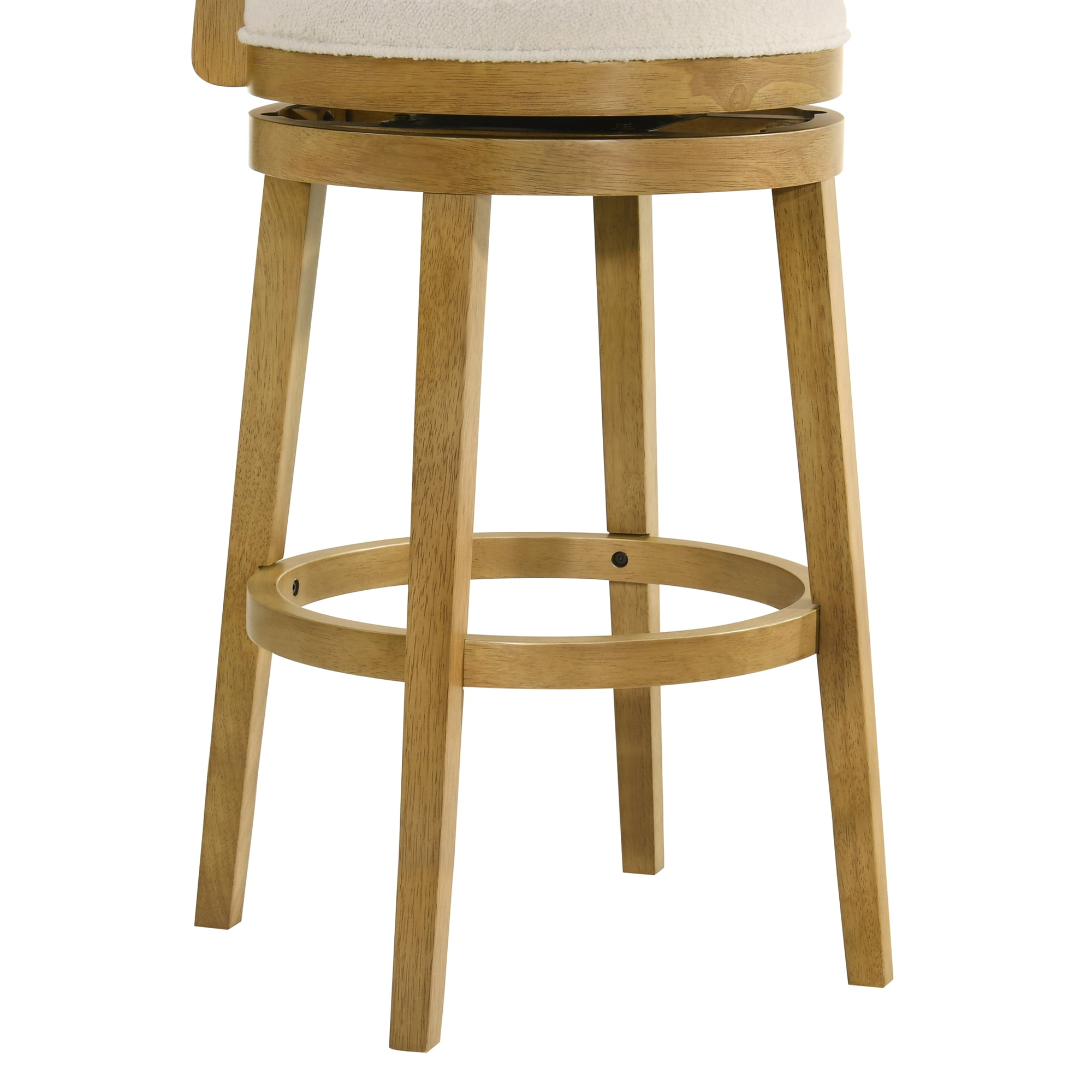 Noely Modern Farmhouse Swivel Wood Bar Height Kitchen Bar Stool in Amber Glow Finish with White Boucle Fabric Upholstered Seat - Set of 2