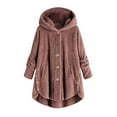 thumbnail image 1 of Womens Winter Jacket Plus Size Button Plush Tops Hooded Loose Cardigan Wool Coat Jacket Pink XXXXXL, 1 of 8