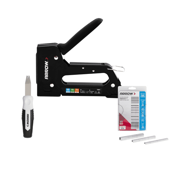 Arrow T301KIT Multi-Tacker Staple and Nail Gun Kit with Staple Puller and 1500 Staples