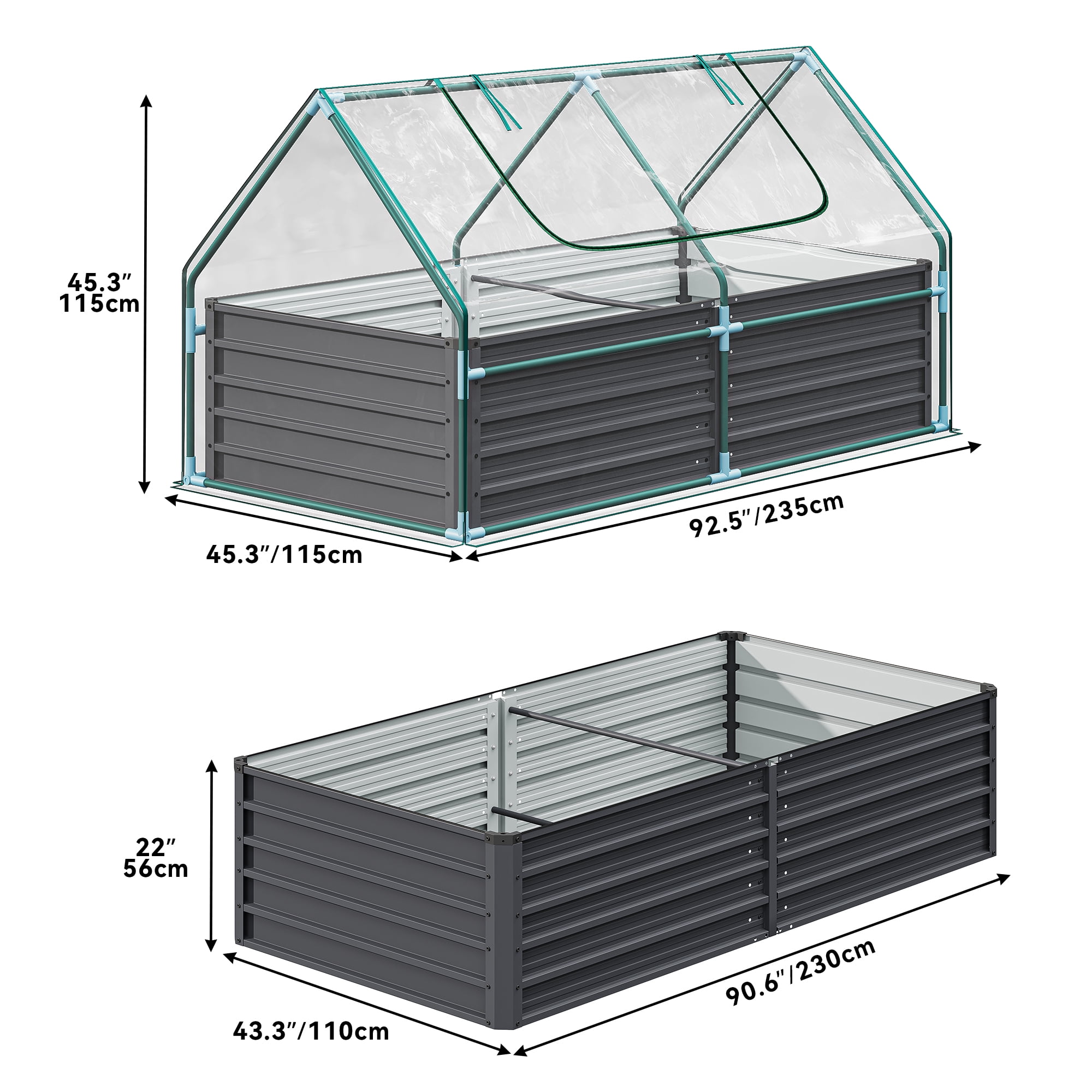 Dextrus 7.5x4x4FT Raised Garden Bed with Cover Extra Large Metal Planter Box Outdoor Flower Bed with Mini Greenhouse 2 Zipper Screen Windows for Outdoor Growing Vegetable,Ttransparent