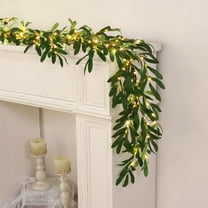 JEWLALO Christmas Garland Decorations, 2Pcs 6FT Olive Garland with Lights, Christmas Greenery Garland, Artificial Vine Lights for Mantle Fireplace Wedding Stairs Decorations