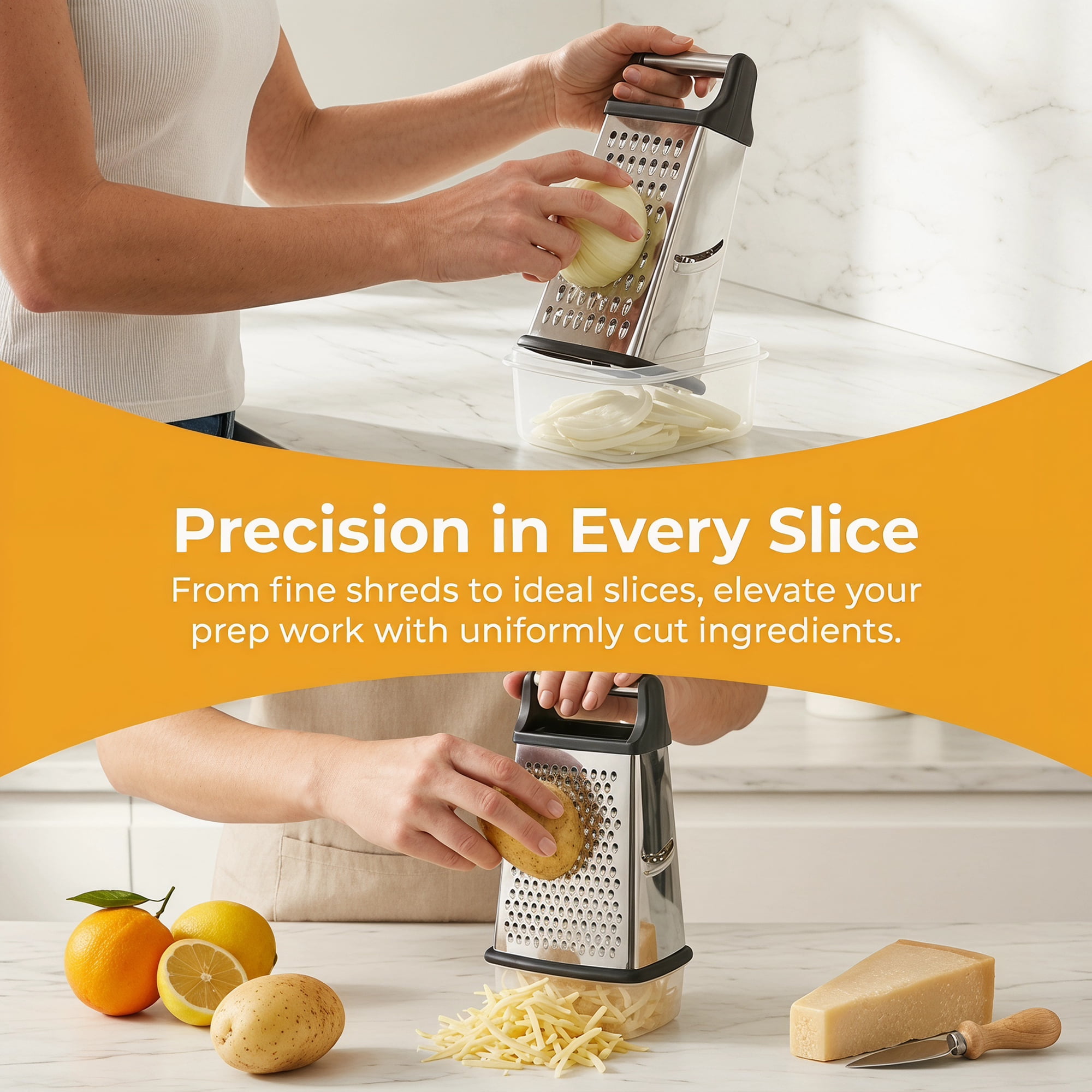 Unique Bargains 4-Sided Box Stainless Steel Mandoline Slicer with Non-Slip Base 6.3"x11.8"