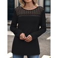 thumbnail image 6 of Long Sleeve Women's Tops Spring Summer Outfits Dressy Casual Blouses Lace Trendy Waffle Knit Shirts Black S, 6 of 8