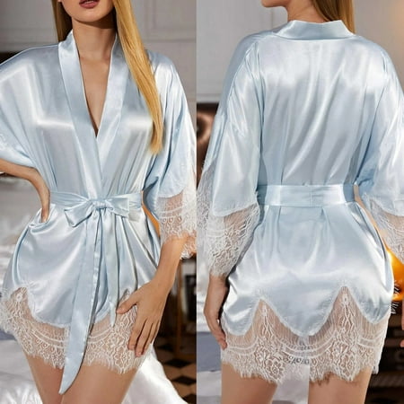 

Mrat Robes Print Pajama Set Robe Satin Silk Pajamas Ladies Nightdress Lingerie Robes Underwear Sleepwear Long Sleeve Lounge Pajama Set