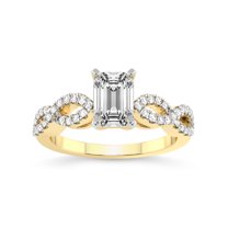3 Carat IGI Certified Emerald Shape Lab Grown Diamond Engagement Ring | 14K Yellow Gold | Lorene Twisted Shank Lab Diamond Ring | FG-VS1-VS2 Quality Friendly Diamonds
