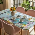 thumbnail image 3 of Easter Table Cloths for 5 Foot Rectangle Tables, Turquoise Truck Eggs Gnomes Rabbit Wooden Grain Patio Waterproof Elastic Fitted Tablecloths, Washable Rectangular Table Cover for Camping, 3 of 8