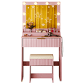 thumbnail image 2 of Tcbosik 27" Vanity Desk with Charging Station, Lighted Mirror and Cushioned Stool, Makeup Dressing Table with Drawer, Easy Assembly, Apple Pink, 2 of 6
