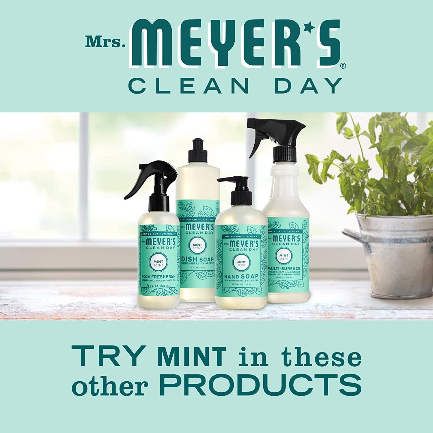Mrs. Meyer's Hand Soap, Made with Essential Oils, Biodegradable Formula, Limited Edition Mint, 12.5 fl. oz - Pack of 3