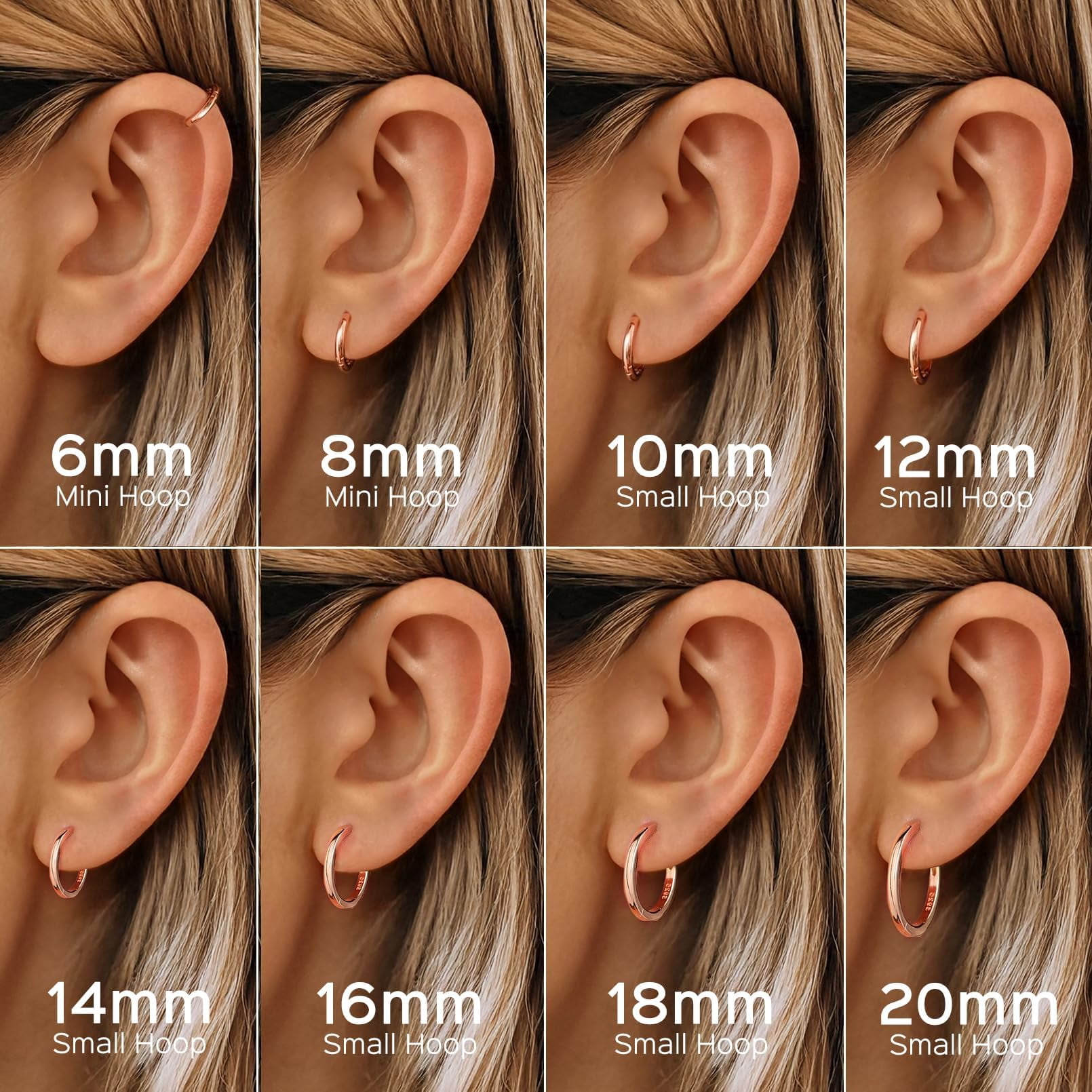ChicSilver 925 Sterling Silver Hoop Earrings for Women Hypoallergenic Rose Gold Plated Hoop Earrings Lightweight Tiny Huggie Earring 18MM