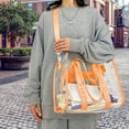thumbnail image 4 of Women’s Transparent Body Bag PVC One Shoulder Handbag 13.38x10.24x5.9in Odorless Clear Tote Stadium Approved Shopping Travel Beach Security Compliant Storage Pocket Black Orange, 4 of 5