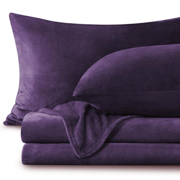 BEDELITE Sábanas de franela tamaño doble, color morado – Juego de sábanas de forro polar súper suave, felpa extra esponjosa, 3 piezas (incluye sábana bajera, sábana encimera, 1 funda de almohada)