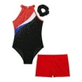 thumbnail image 5 of TTAO Kids Girls Sparkly Gymnastics Leotard Ballet Dance Unitard with Shorts and Hair Band Set Red 14, 5 of 7