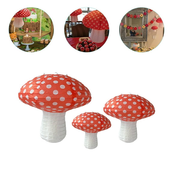 FRCOLOR Red Paper Lanterns for Decor Mushroom Shaped Made of Paper Perfect for Hanging Indoors or Outdoors 3pcs