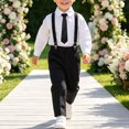 thumbnail image 2 of Pandaie 2-16T Boy Thicken Suits Boys Gentleman Wedding Outfit Dress Shirt with Bowtie Suspender Pants for Fall Winter Formal Occasion Navy,9-10 Years, 2 of 4