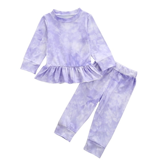 Honeeladyy Winter Coats Newborn Infant Baby Girls Cute Tie-Dye Ruffle Keep Warm Tops Pants Outfits Set Purple Clearance under 5$