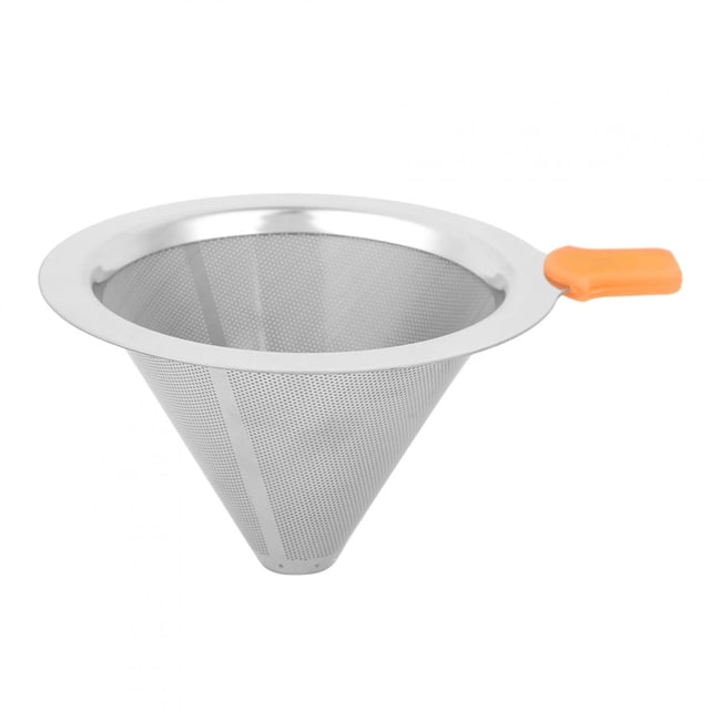 Filtre à café, MAGT haute qualité Double couche en acier inoxydable cafetière durable filtre goutte à goutte entonnoir à café réutilisable(Orange)