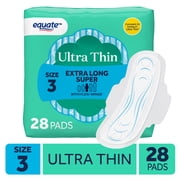 Equate Ultra Thin Pads with Flexi-Wings, Extra Long Super Absorbency, Size 3, 28 Count
