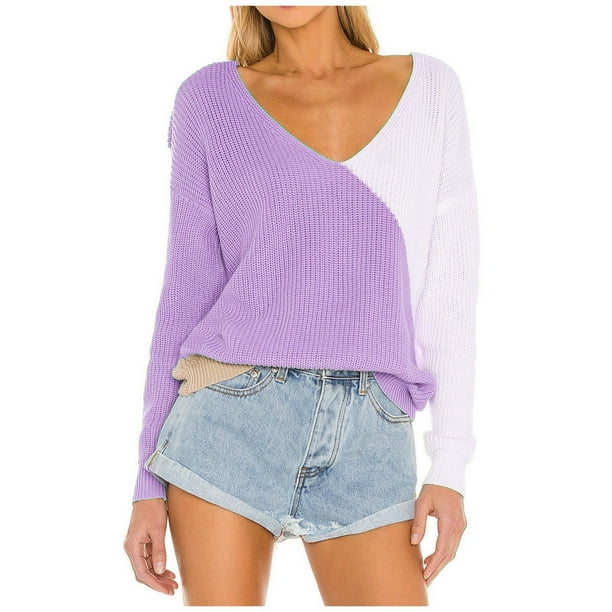 Puntoco suéter moda mujer Casual manga larga Casual Color contraste Patchwork suéter blusa liquidación de Navidad Puntoco Puntoco-5301