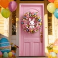 thumbnail image 1 of Adorno decorativo de corona de conejito rosa para puerta de entrada de Pascua, fondo de pancarta para puerta de jardín de flores de rosas, decoración de bienvenida navideña de 35 x 71 pulgadas, sumin, 1 of 8