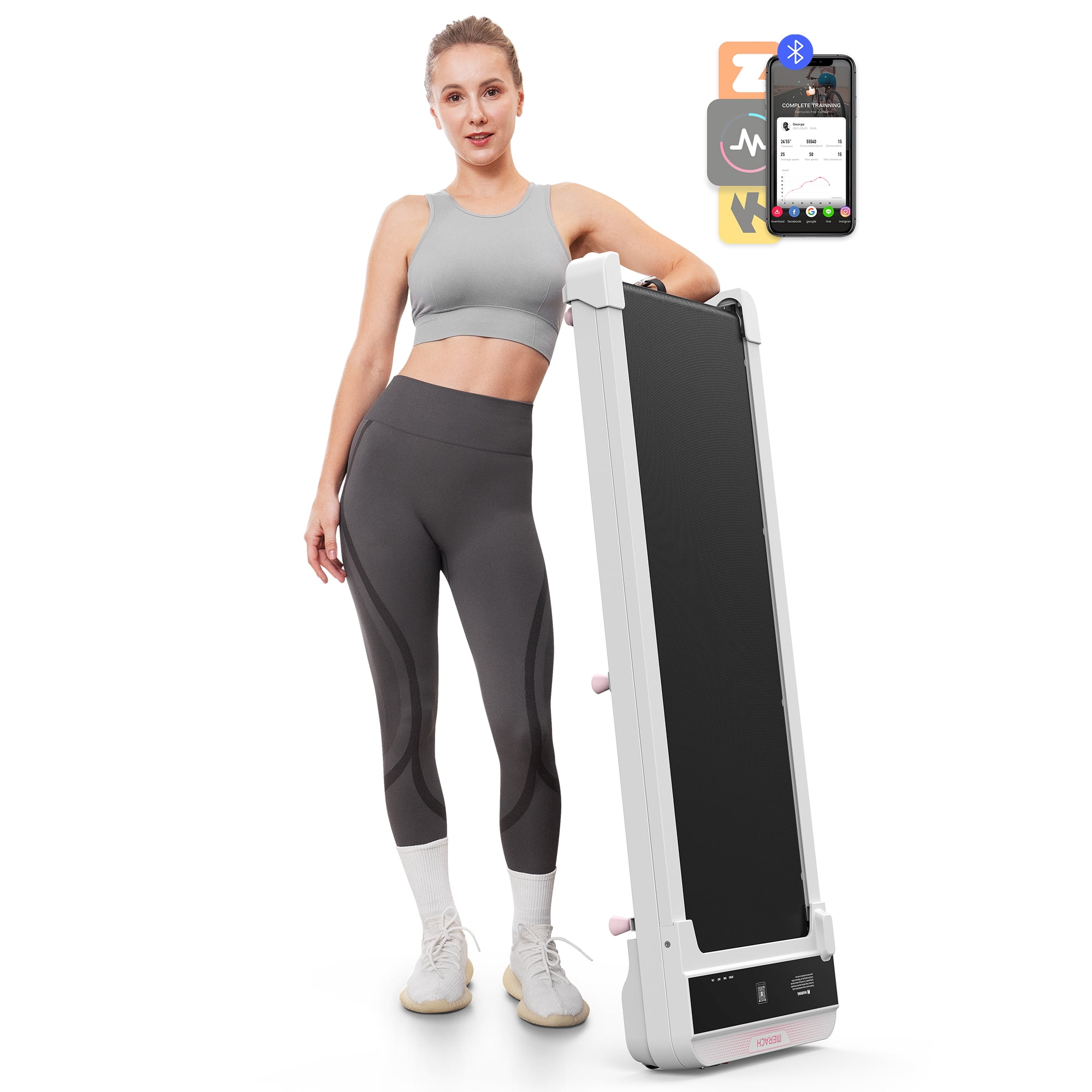 MERACH 2.25 HP Walking Pad, Under Desk Treadmill with APP, Remote Control,LED Display, 0.6-3.8 MPH, White