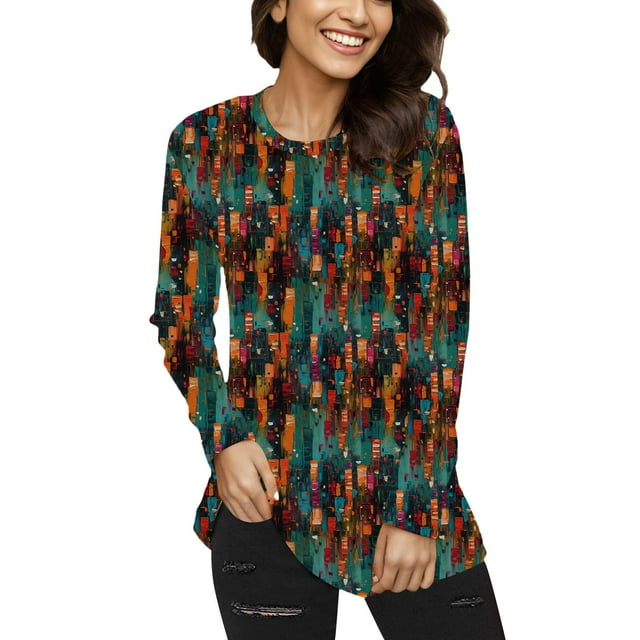 YDLCAFD T-Shirts pour Femmes Mode Décontractée T-Shirt Imprimé Manches Longues Col Rond Haut Blouse
