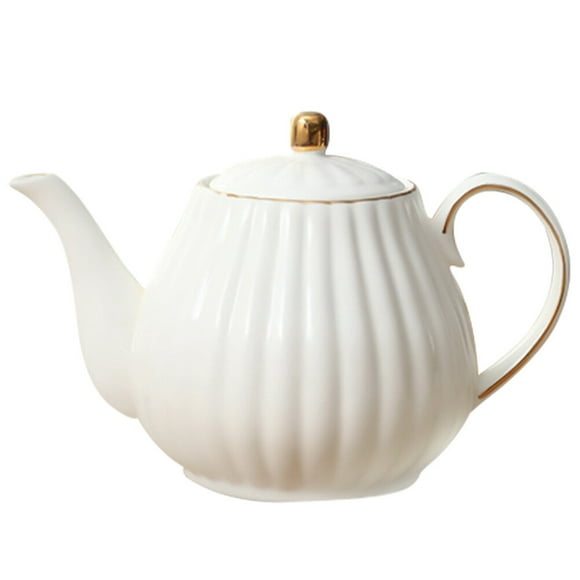 Ceramic Teapot Gold Edges Tea Pot Ceramic Coffee Pot Milk Dispenser for Home (White)
