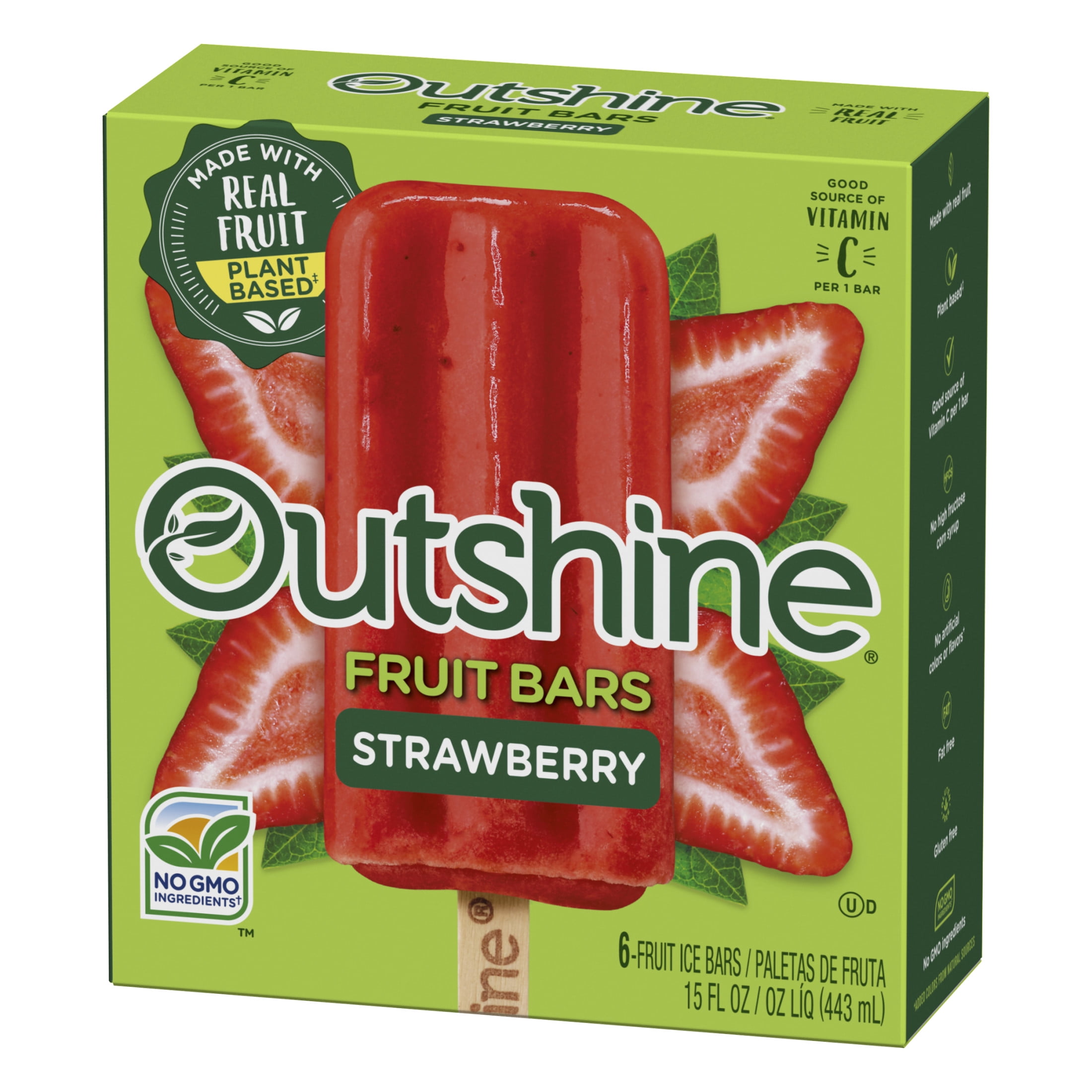 Outshine Strawberry Frozen Fruit Bars, Non-GMO, Gluten Free, 6 Count