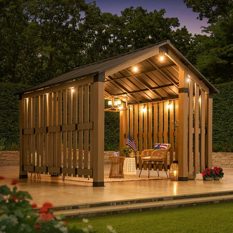 SummerCove 11ftx11ft Cedar Wood Outdoor Spa Gazebo with SummerCove 11ftx11ft Cedar Wood Outdoor Spa Gazebo with