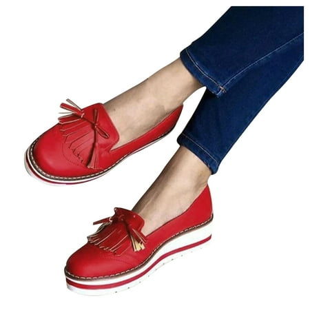 

f21 Women s Casual Fashion Round-Toe Japanese Tassel Lace Flat Casual Shoes Platform Loafers for Women Size 9.5-10 Red Wide