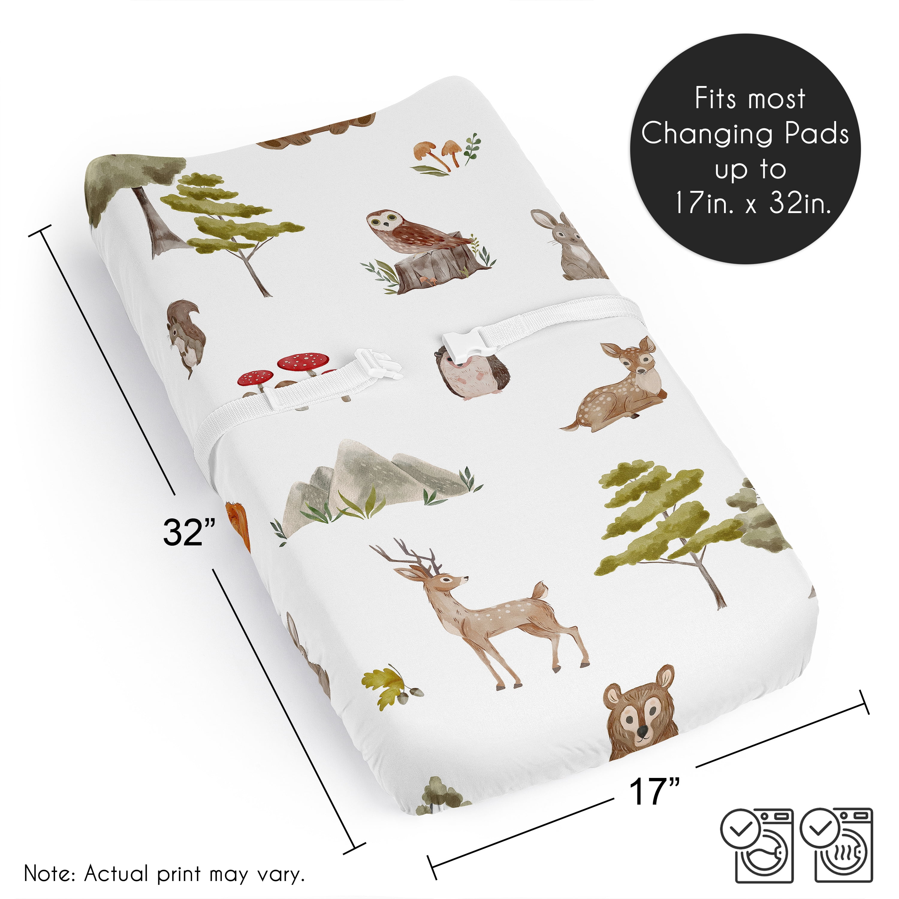 Sweet Jojo Designs Watercolor Woodland Forest Animals Boy Girl Gender Neutral Unisex Changing Pad Cover Sheet