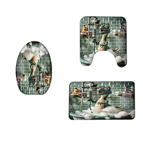 Bathroom Rugs Sets 3 Piece, Bathroom Rugs Non Slip Washable, Cute Cartoon Dinosaur Super Absorbent Bath Mats, 3 Piece Bathroom Rug Set or Shower Room Decor