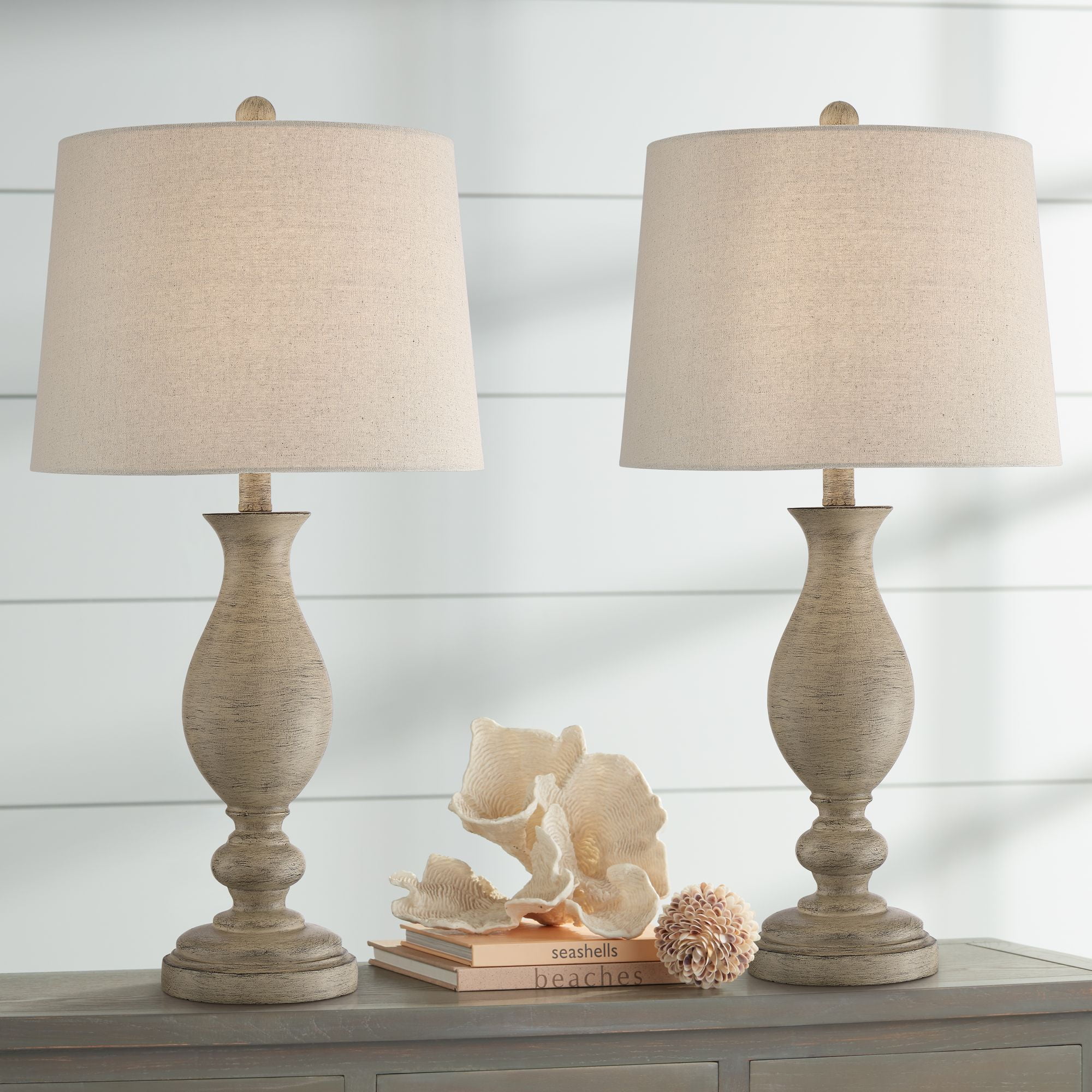 Regency Hill Country Cottage Table Lamps Set of 2 Cream Wood Oatmeal