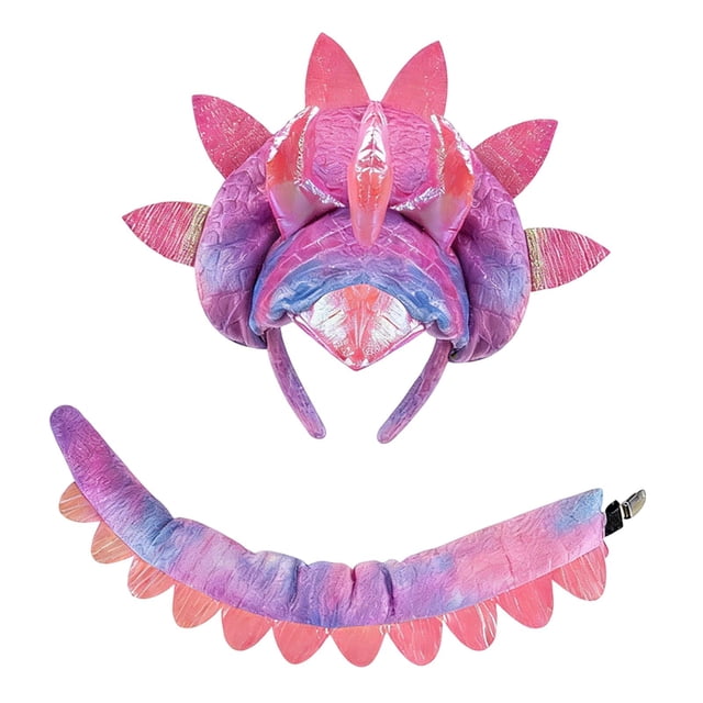 Diadema de dinosaurio con cola, decoración creativa, accesorio fotográfico divertido para eventos, juegos de rol Rosa