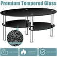 thumbnail image 6 of Glass Coffee Table End Table 2 Tire for Home &Office with Sturdy Chrome Plated Legs Tea Table (Black), 6 of 18