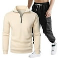 thumbnail image 4 of Zylanna Men's Tracksuit Outfit Sets, 2 Piece Turndown Collar Long Sleeve Elastic Waist Pullover + Pants Sets for Men Khaki, 4 of 4